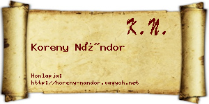 Koreny Nándor névjegykártya